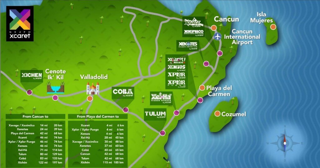 The X Parks Everything You Need - Grupo Xcaret Parks Map Riviera Maya Mexico 1024x538